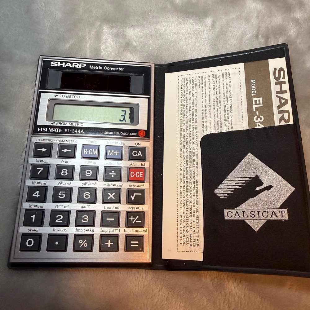 Sharp ELSI MATE EL-344A Metric Converter Calculator‎ w/ Case & Manuals